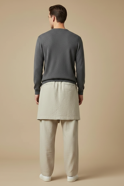 Pantalon Jupe Beige Lin Ample Décontracté Confortable - vue 2