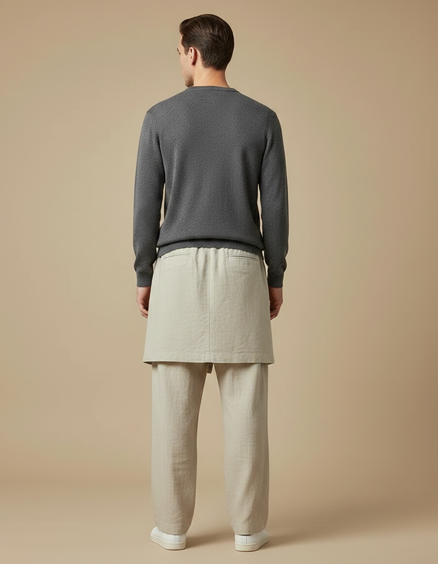 Pantalon Jupe Beige Lin Ample Décontracté Confortable - vue 2