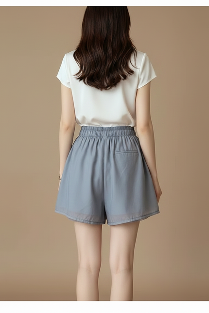 Pantalon Jupe Gris Fluide Chiffon Ample Cordon - Polyester - vue 2