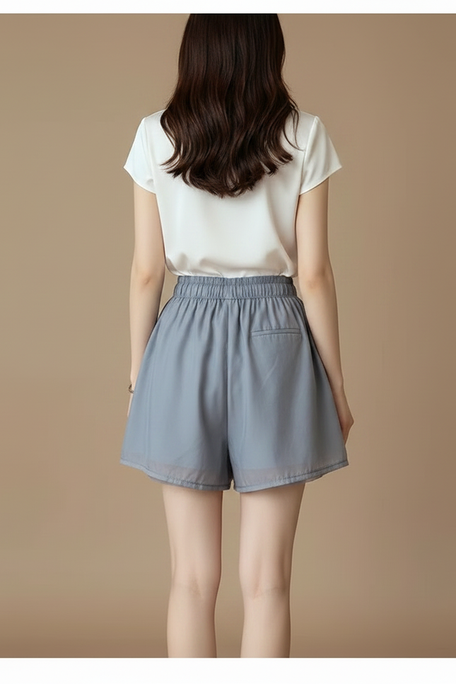 Pantalon Jupe Gris Fluide Chiffon Ample Cordon - Polyester - vue 2