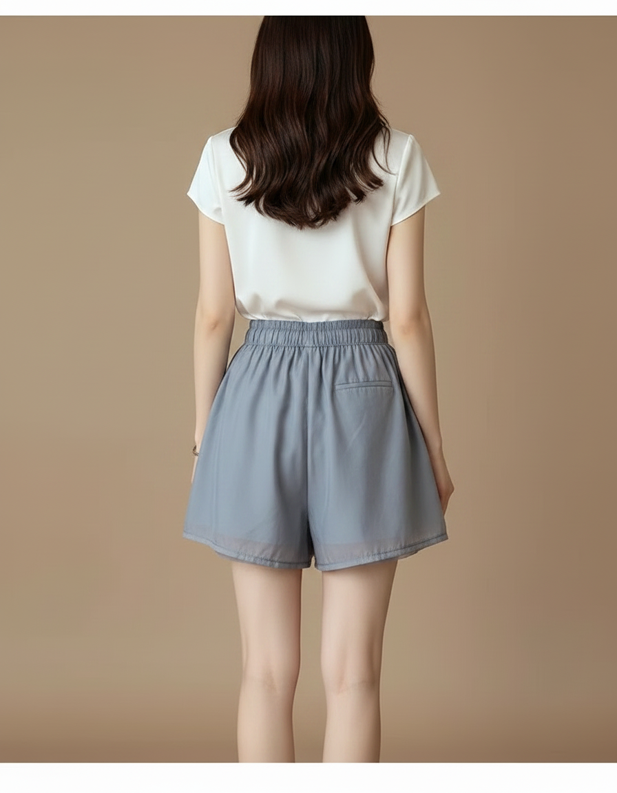 Pantalon Jupe Gris Fluide Chiffon Ample Cordon - Polyester - vue 2