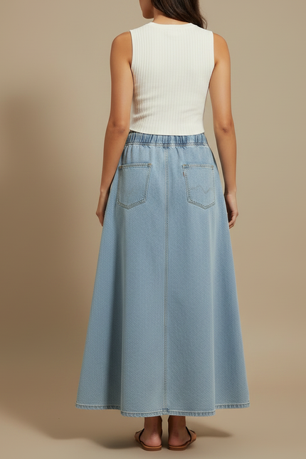 Pantalon Jupe Longue Denim Bleu Clair Ample - Jean - vue 2