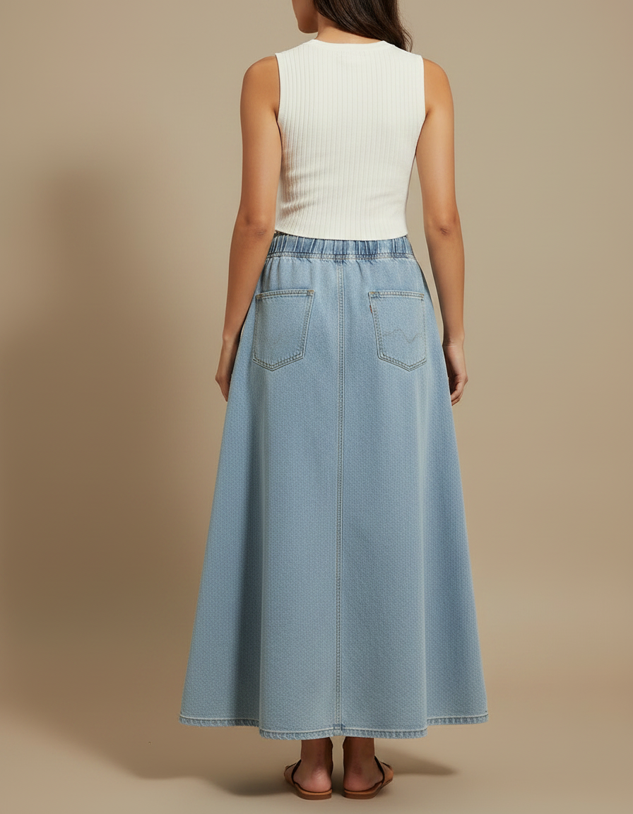Pantalon Jupe Longue Denim Bleu Clair Ample - Jean - vue 2