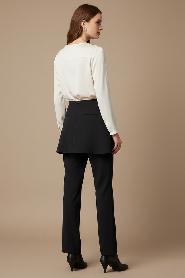 Pantalon Jupe Noir Superposé Élégant Femme Moderne - Polyester - vue 2