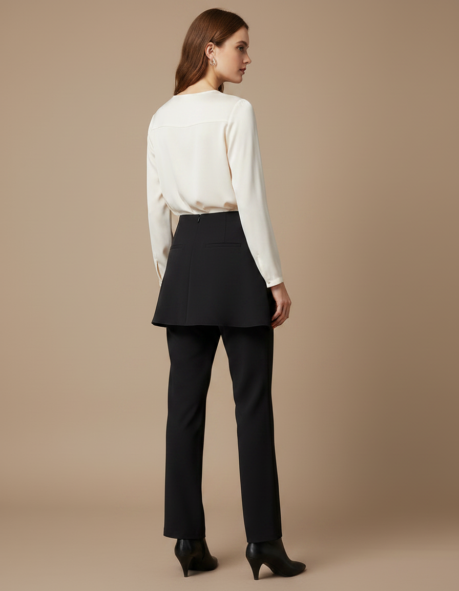 Pantalon Jupe Noir Superposé Élégant Femme Moderne - Polyester - vue 2