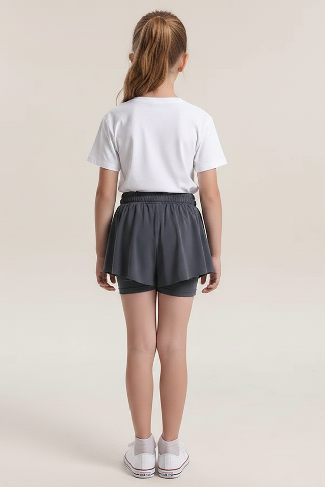Pantalon Jupe Gris Fluide Sportif Intégré Enfant - Polyester - vue 2