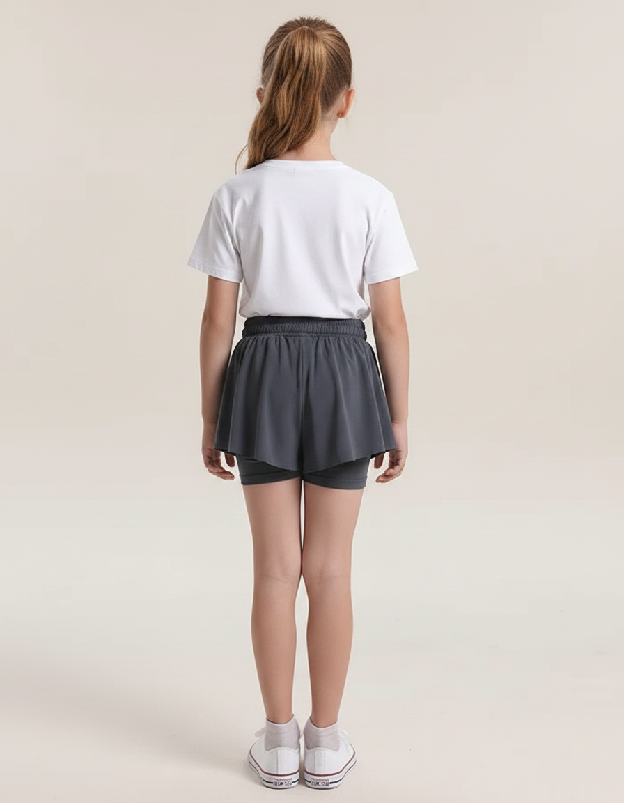 Pantalon Jupe Gris Fluide Sportif Intégré Enfant - Polyester - vue 2