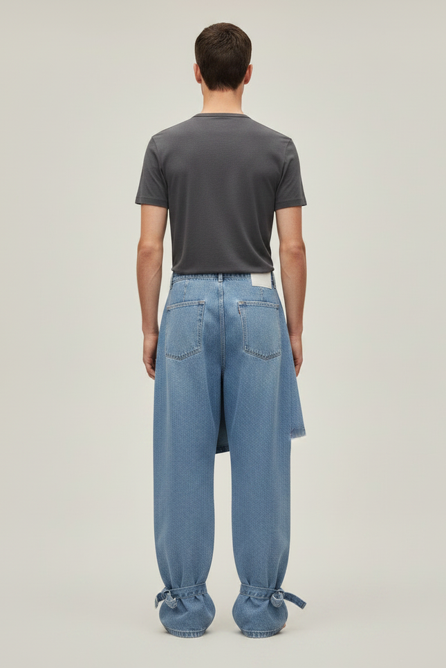 Pantalon Jupe Jean Bleu Cargo Ample Déstructuré - vue 2