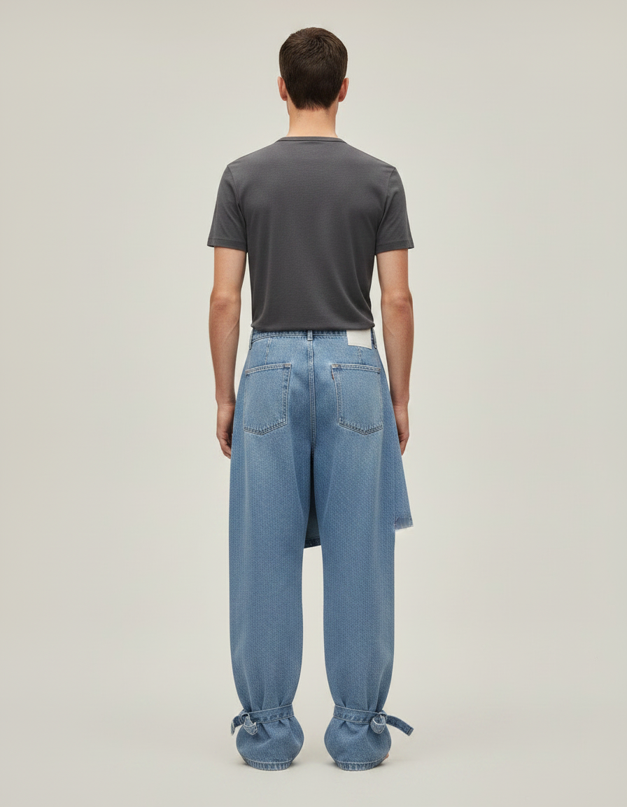 Pantalon Jupe Jean Bleu Cargo Ample Déstructuré - vue 2