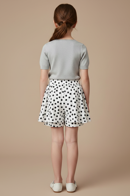 Pantalon Jupe Blanc Pois Noirs Superposés Fille - Coton - vue 2