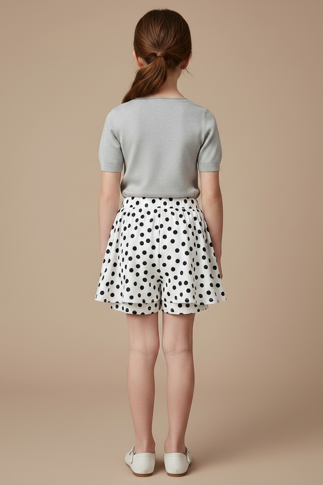 Pantalon Jupe Blanc Pois Noirs Superposés Fille - Coton - vue 2