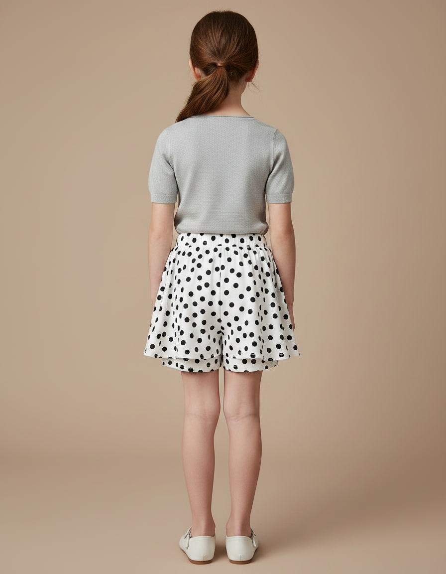 Pantalon Jupe Blanc Pois Noirs Superposés Fille - Coton - vue 2