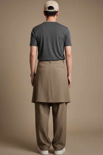 Pantalon Jupe Kaki Superposé Ample Fluide Décontracté - Lin - vue 2
