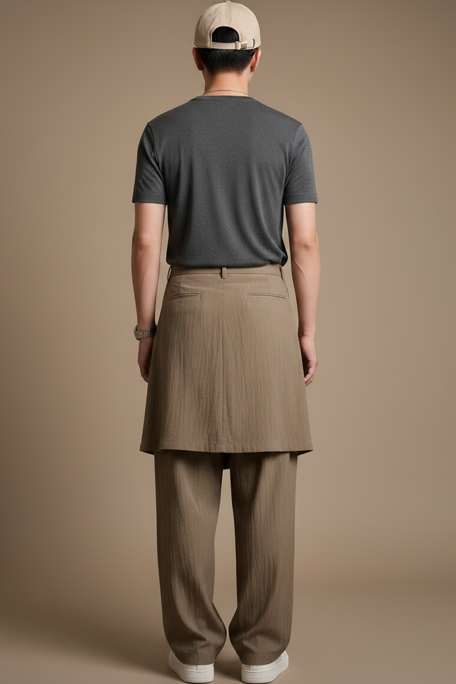 Pantalon Jupe Kaki Superposé Ample Fluide Décontracté - Lin - vue 2