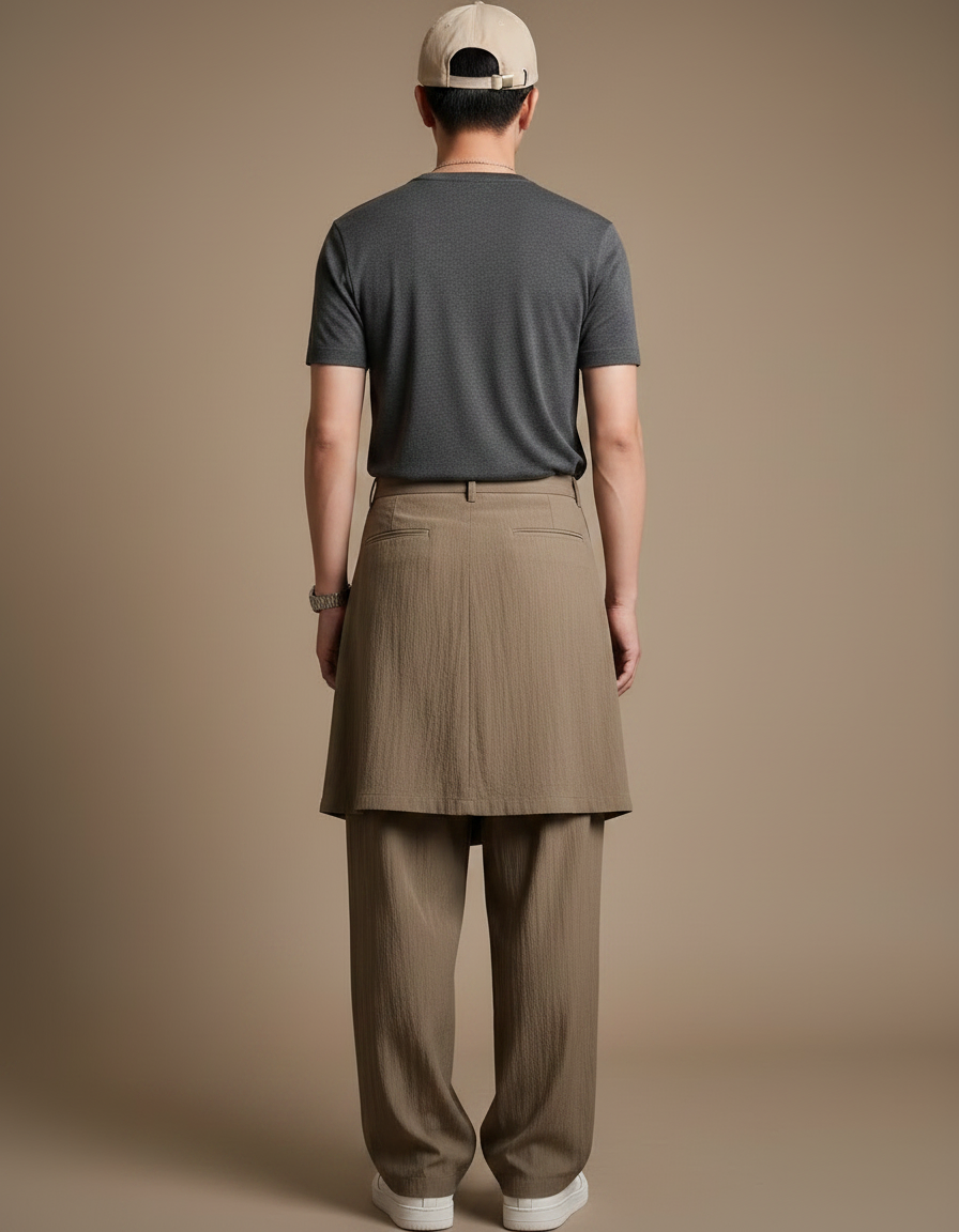 Pantalon Jupe Kaki Superposé Ample Fluide Décontracté - Lin - vue 2