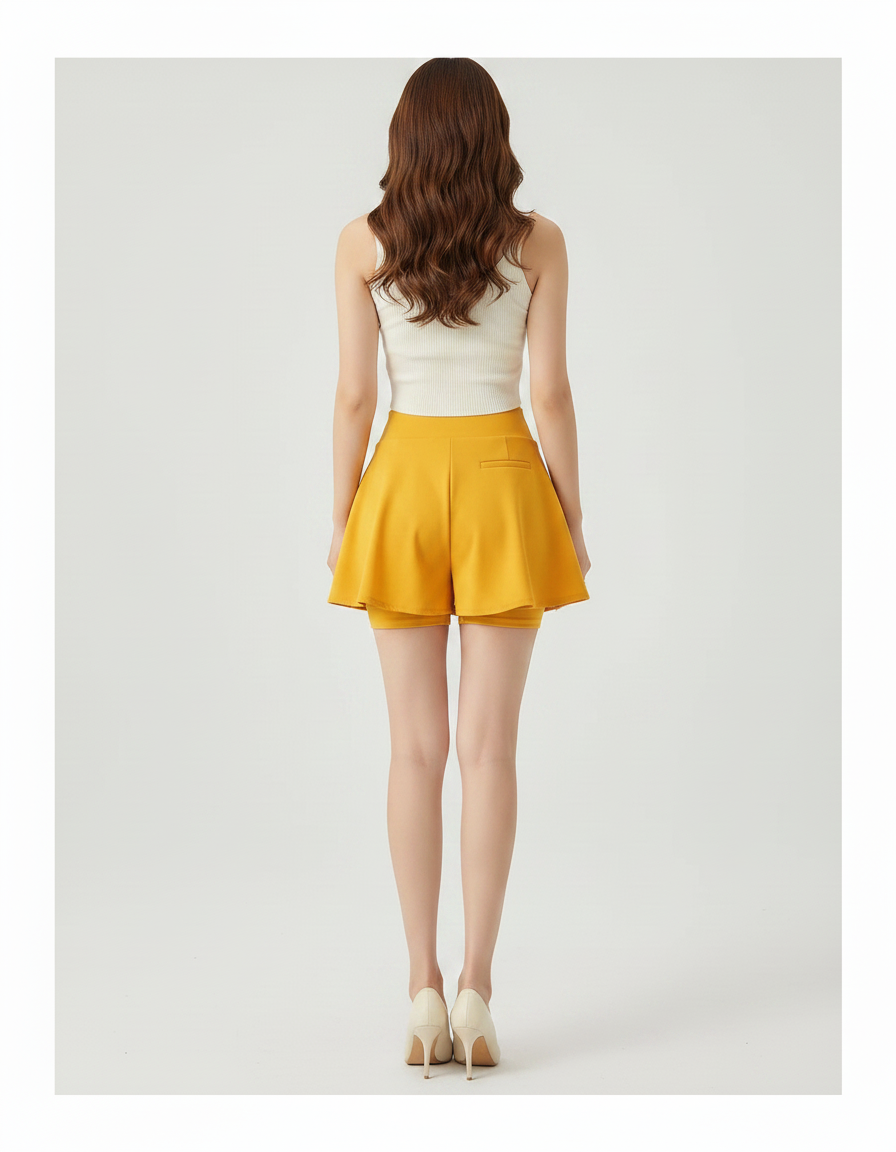 Pantalon Jupe Jaune Évasé Mini Fluide Décontracté - Polyester - vue 2