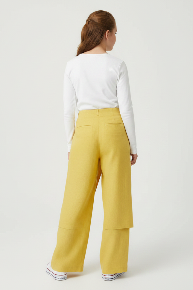 Pantalon Jupe Jaune Lin Ample Superposé Fille - vue 2