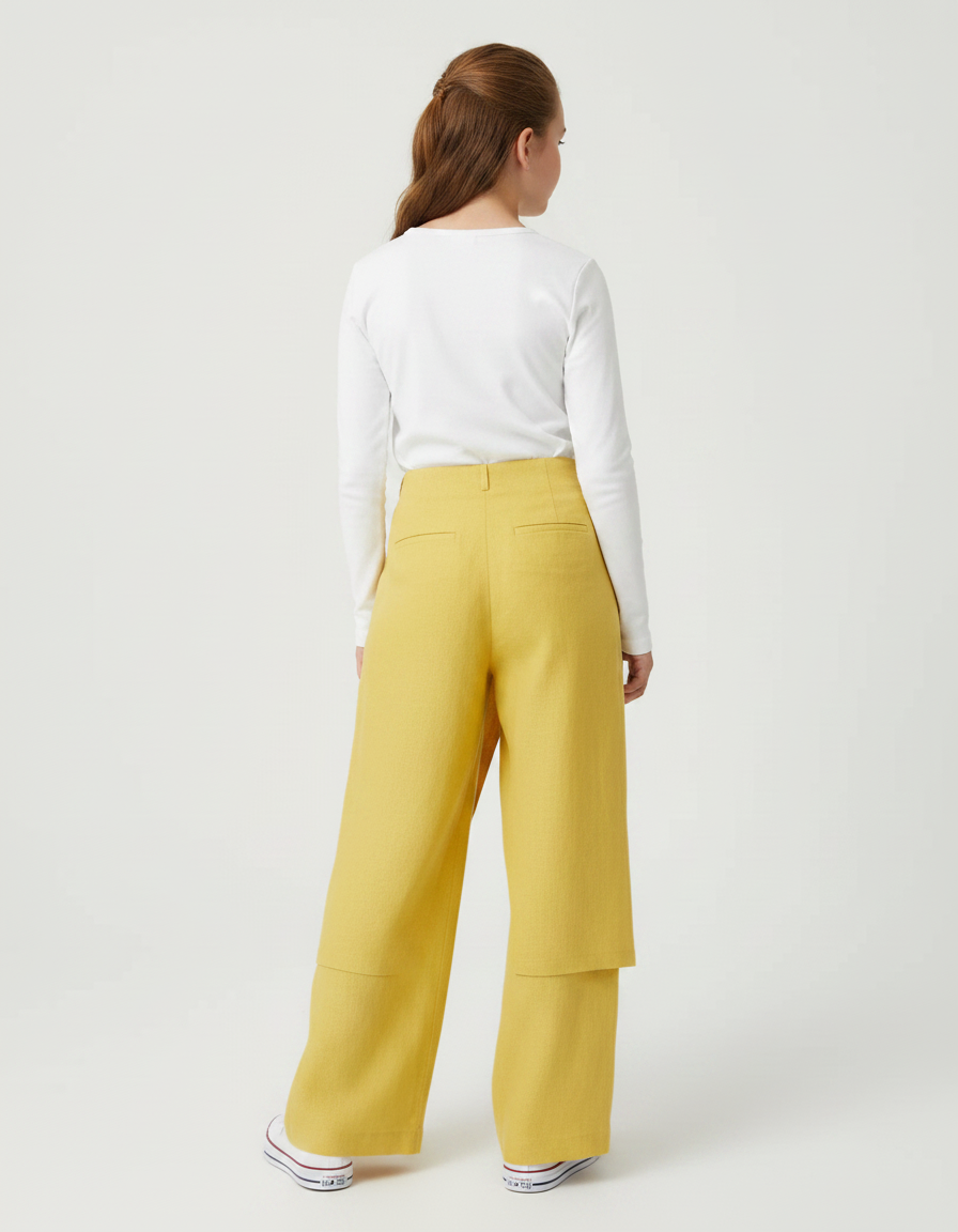 Pantalon Jupe Jaune Lin Ample Superposé Fille - vue 2