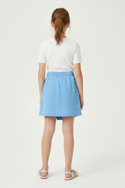 Pantalon Jupe Bleu Perles Élastique Fille Élégant - Polyester - vue 2