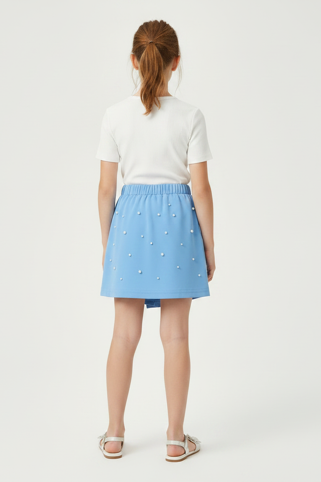 Pantalon Jupe Bleu Perles Élastique Fille Élégant - Polyester - vue 2