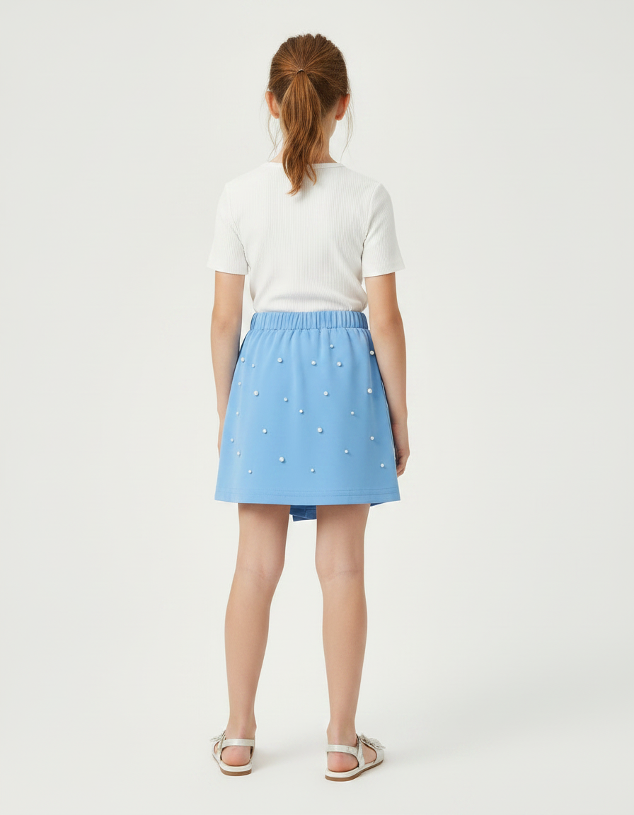 Pantalon Jupe Bleu Perles Élastique Fille Élégant - Polyester - vue 2