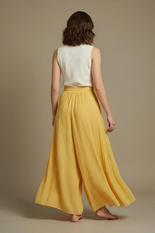 Pantalon Jupe Ample Coton Lin Jaune Fluide - vue 2