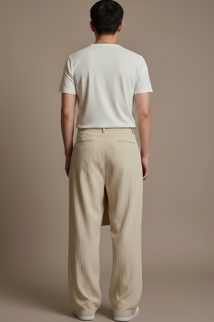 Pantalon Jupe Beige Lin Ample Superposé Décontracté - vue 2