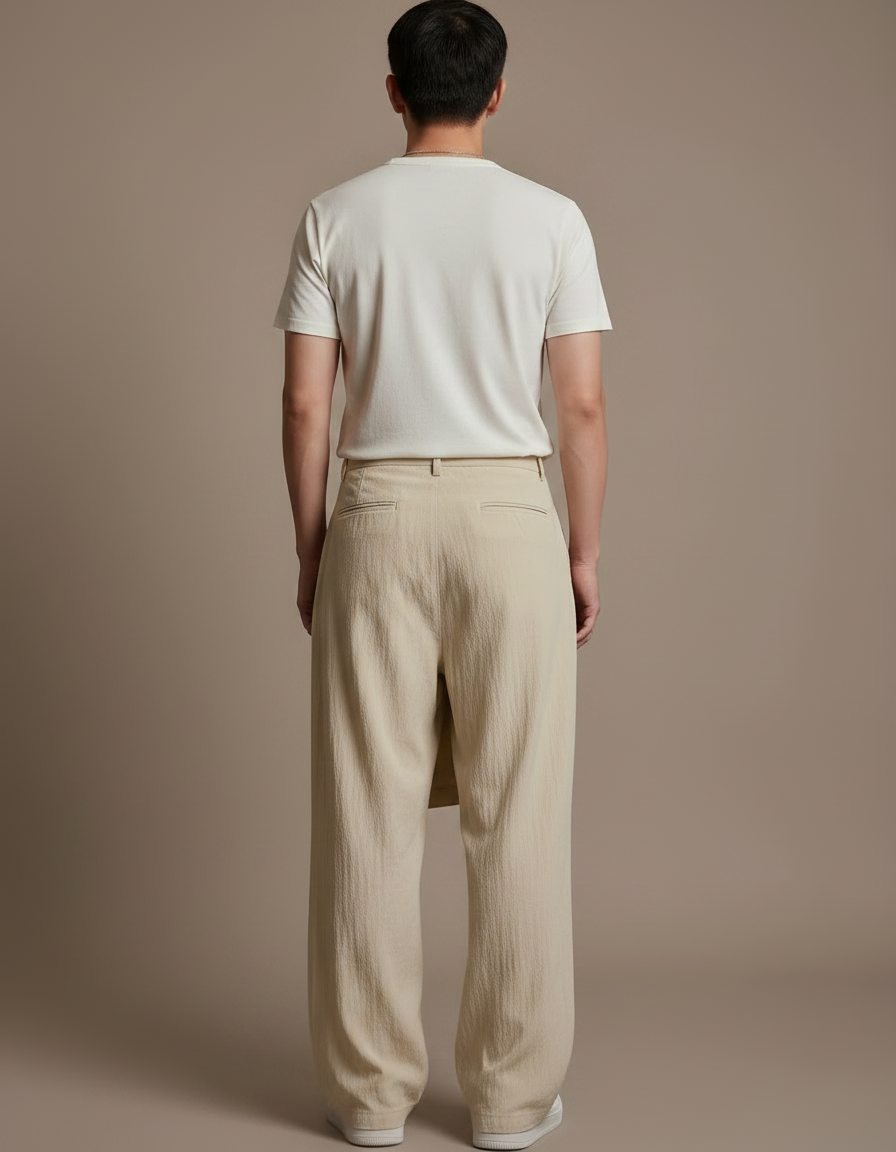 Pantalon Jupe Beige Lin Ample Superposé Décontracté - vue 2