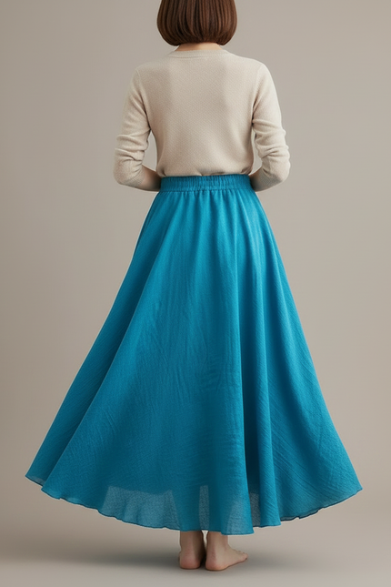 Pantalon Jupe Bleu Ciel Ample Lin Fluide Longue - vue 2