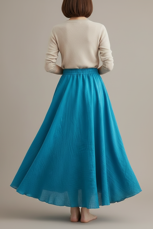 Pantalon Jupe Bleu Ciel Ample Lin Fluide Longue - vue 2