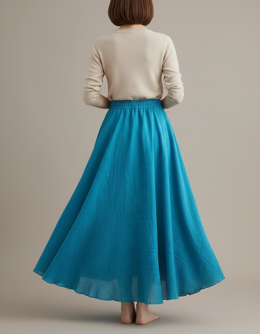Pantalon Jupe Bleu Ciel Ample Lin Fluide Longue - vue 2