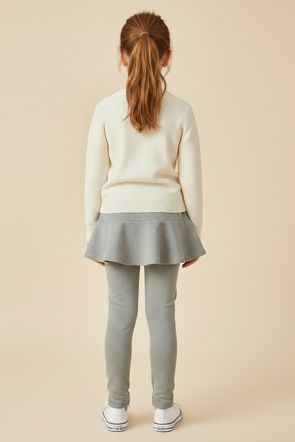 Pantalon Jupe Gris Volants Intégrés Motif Discret Fille - Maille - vue 2