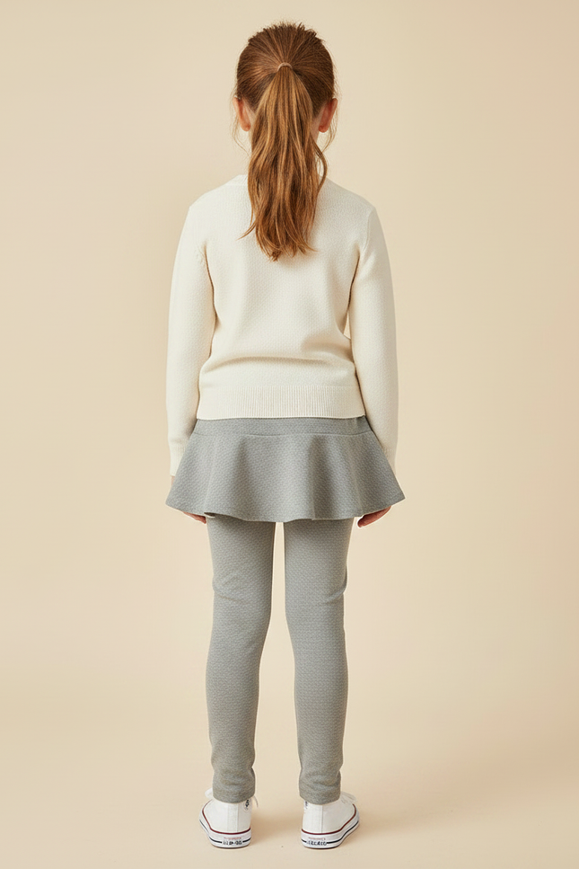 Pantalon Jupe Gris Volants Intégrés Motif Discret Fille - Maille - vue 2