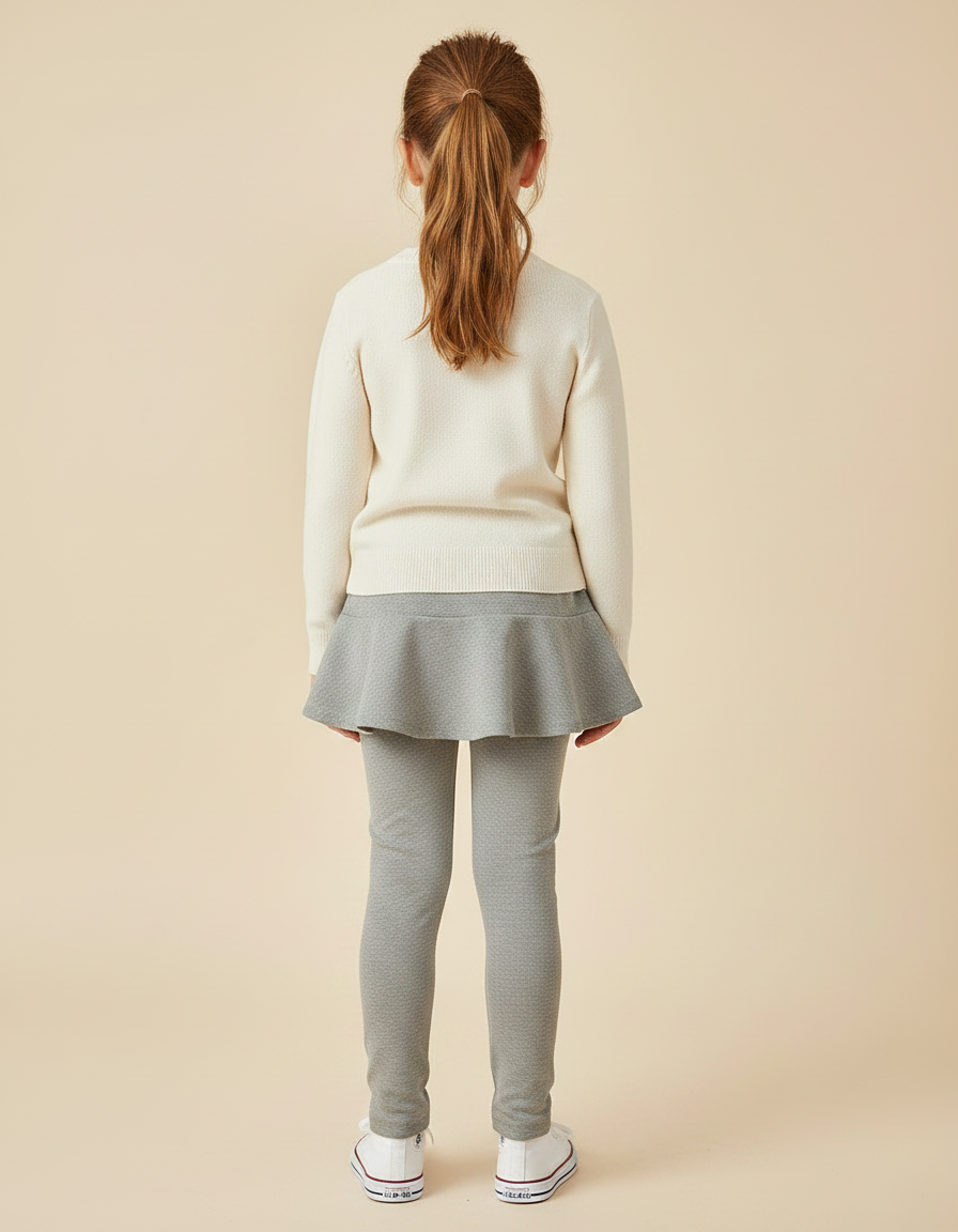 Pantalon Jupe Gris Volants Intégrés Motif Discret Fille - Maille - vue 2