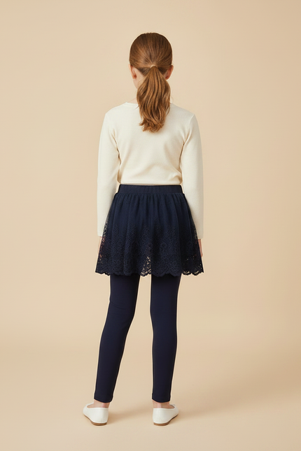 Pantalon Jupe Marine Dentelle Superposée Confortable Fille - Polyester - vue 2