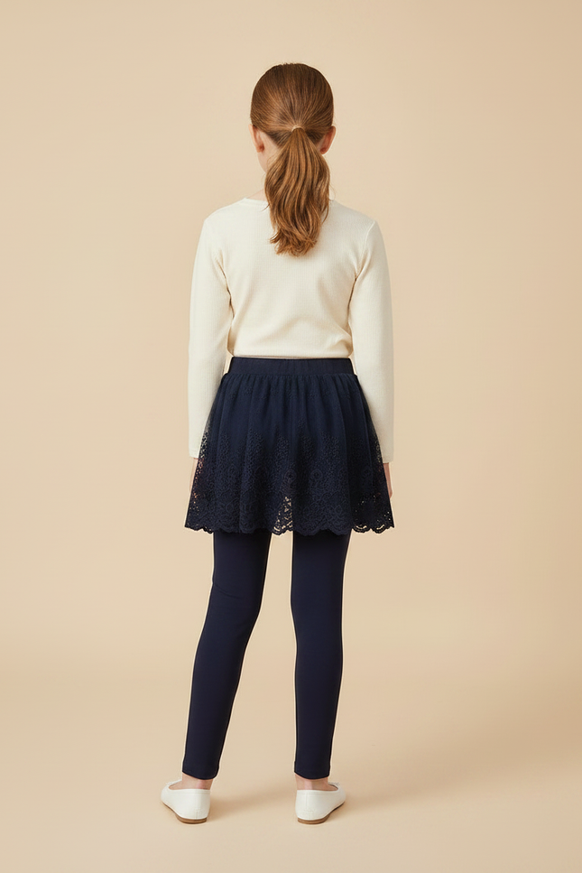 Pantalon Jupe Marine Dentelle Superposée Confortable Fille - Polyester - vue 2