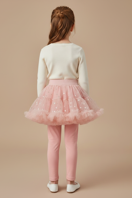 Pantalon Jupe Rose Tulle Pailleté Fille Confortable - Coton - vue 2
