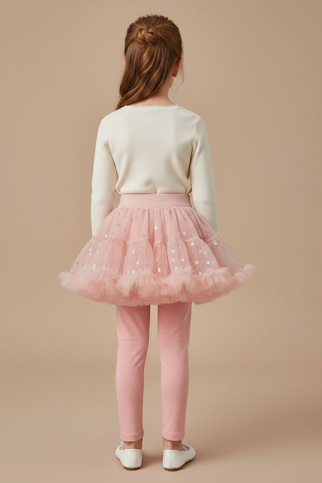 Pantalon Jupe Rose Tulle Pailleté Fille Confortable - Coton - vue 2