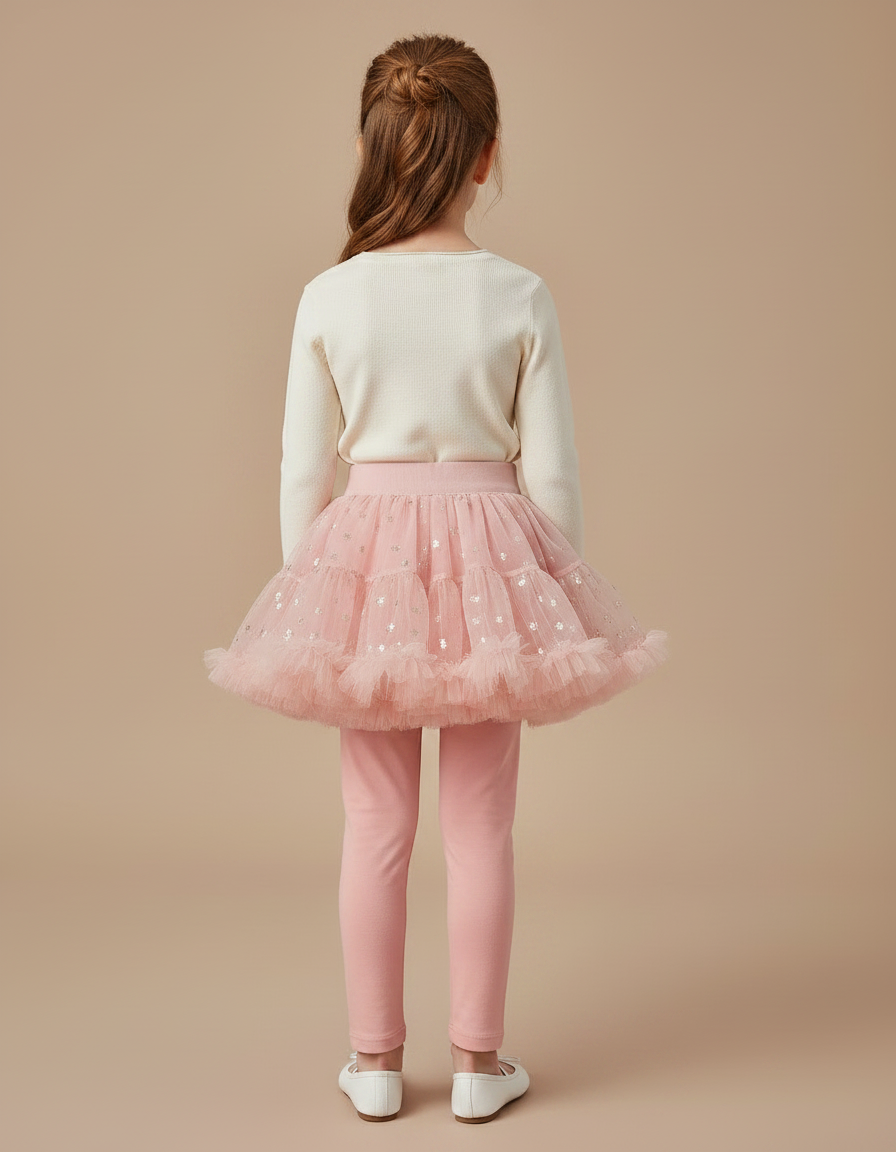 Pantalon Jupe Rose Tulle Pailleté Fille Confortable - Coton - vue 2