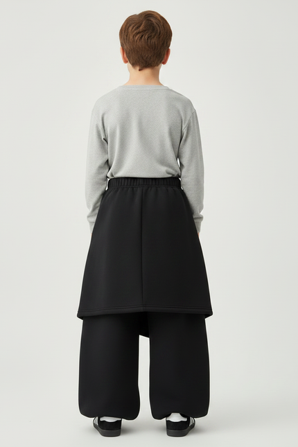 Pantalon Jupe Noir Ample Molletonné Épais Garçon - vue 2