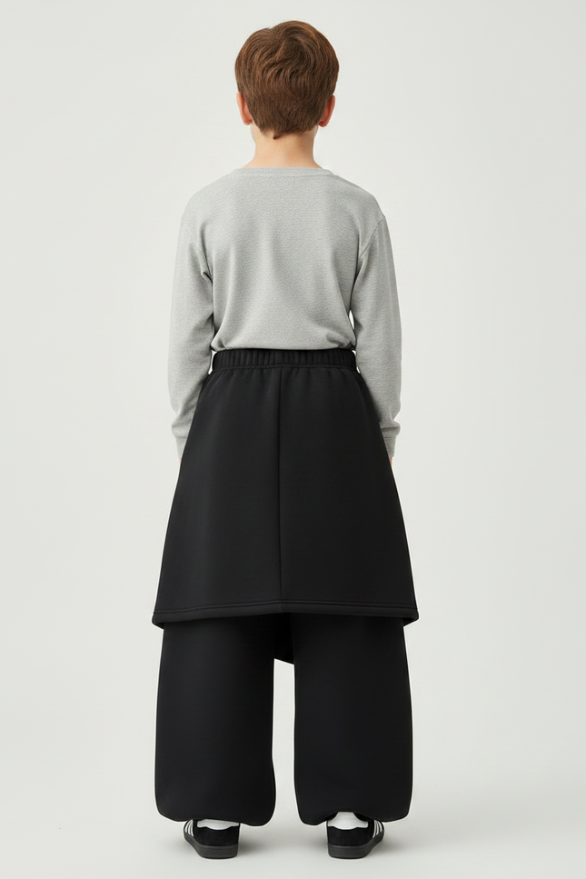 Pantalon Jupe Noir Ample Molletonné Épais Garçon - vue 2