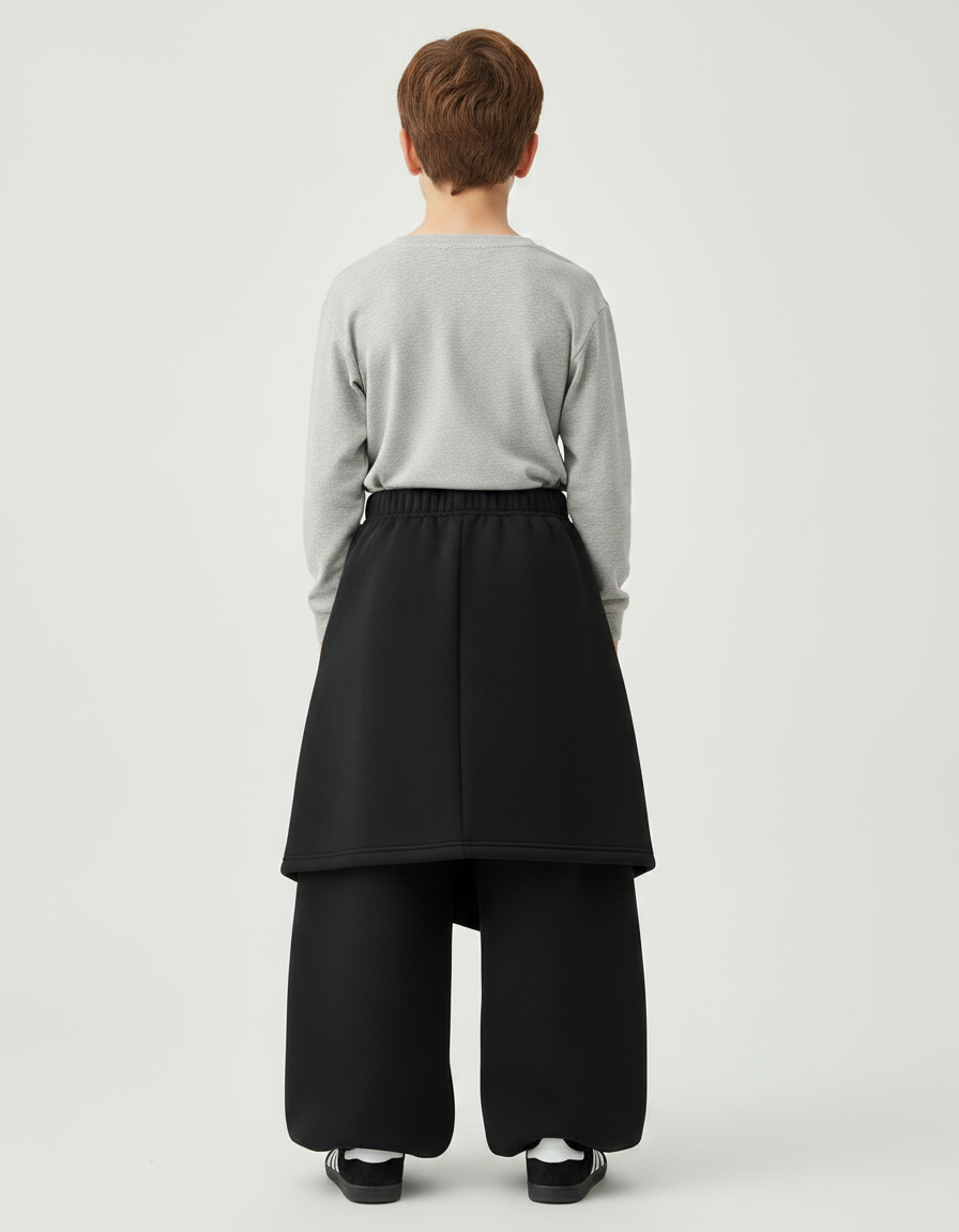 Pantalon Jupe Noir Ample Molletonné Épais Garçon - vue 2