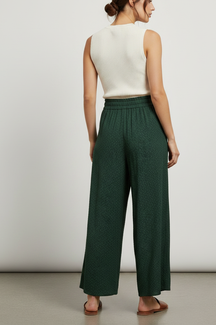 Pantalon Jupe Vert Imprimé Fluide Ample Élégant - Polyester - vue 2