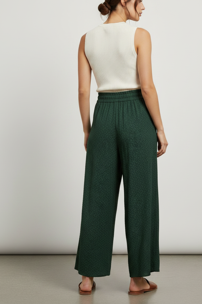 Pantalon Jupe Vert Imprimé Fluide Ample Élégant - Polyester - vue 2