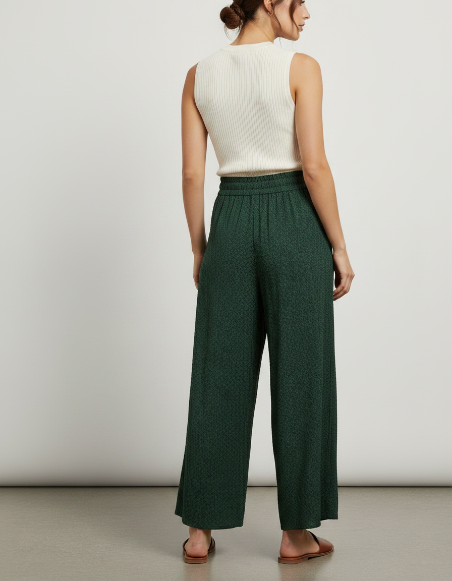 Pantalon Jupe Vert Imprimé Fluide Ample Élégant - Polyester - vue 2