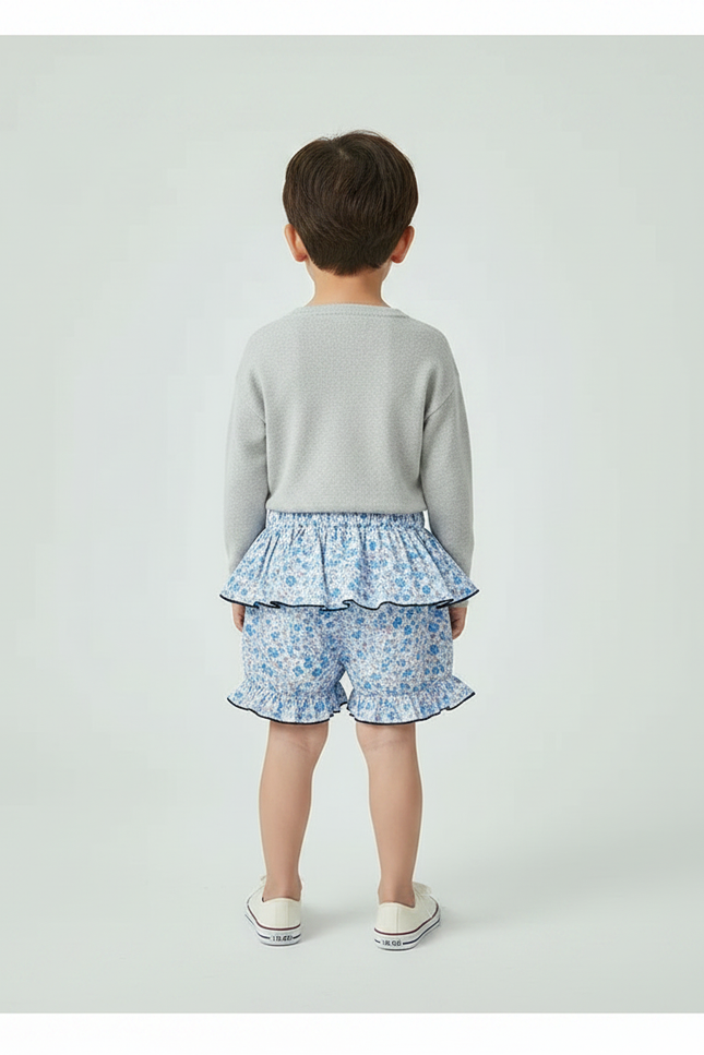 Pantalon Jupe Bleu Floral Volants Enfant - Coton - vue 2