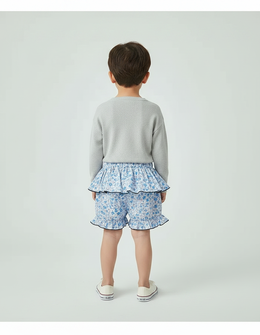 Pantalon Jupe Bleu Floral Volants Enfant - Coton - vue 2