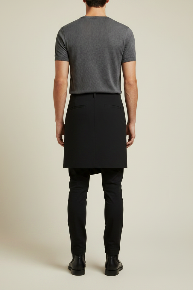 Pantalon Jupe Noir Asymétrique Minimaliste Homme - Gabardine - vue 2