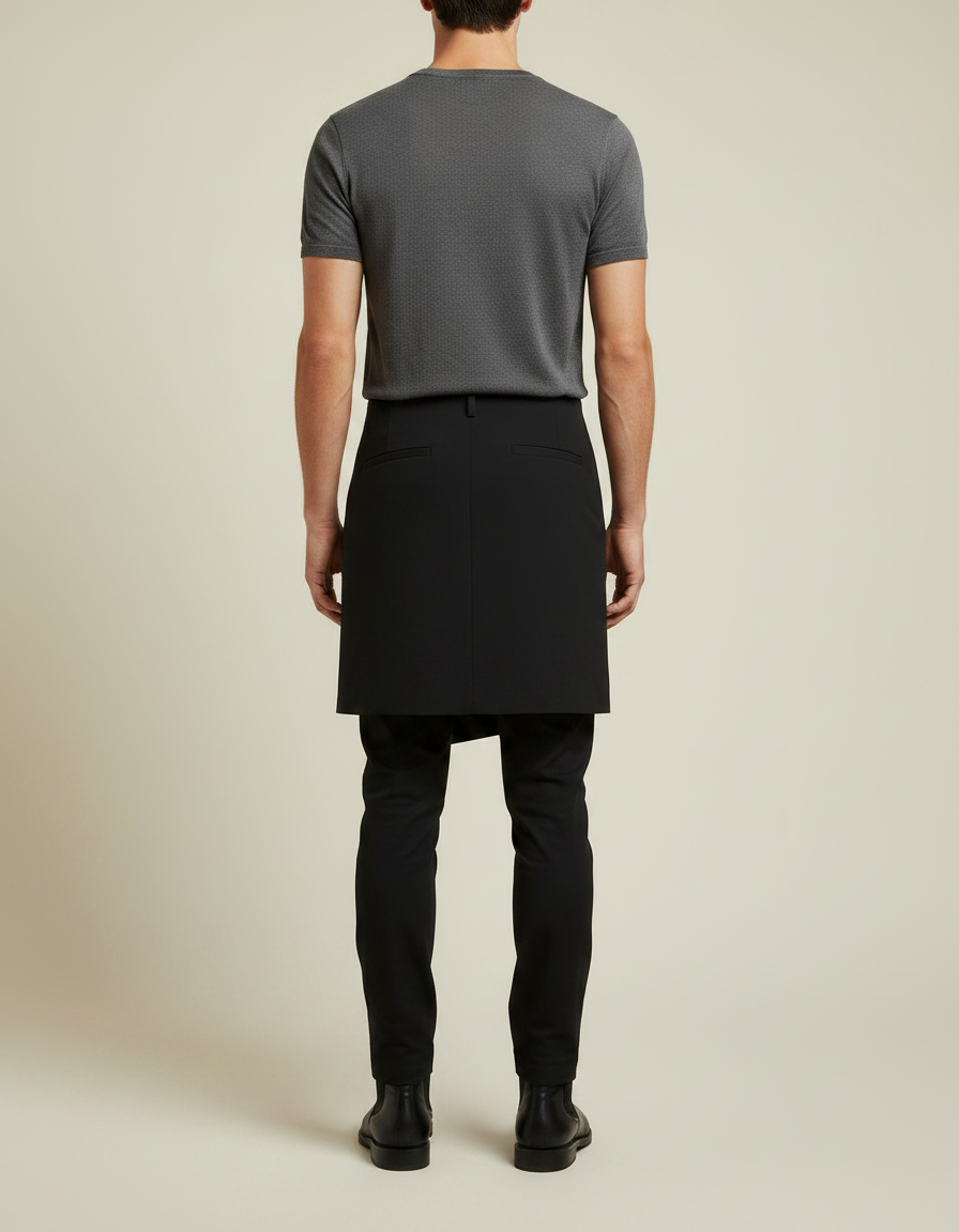 Pantalon Jupe Noir Asymétrique Minimaliste Homme - Gabardine - vue 2