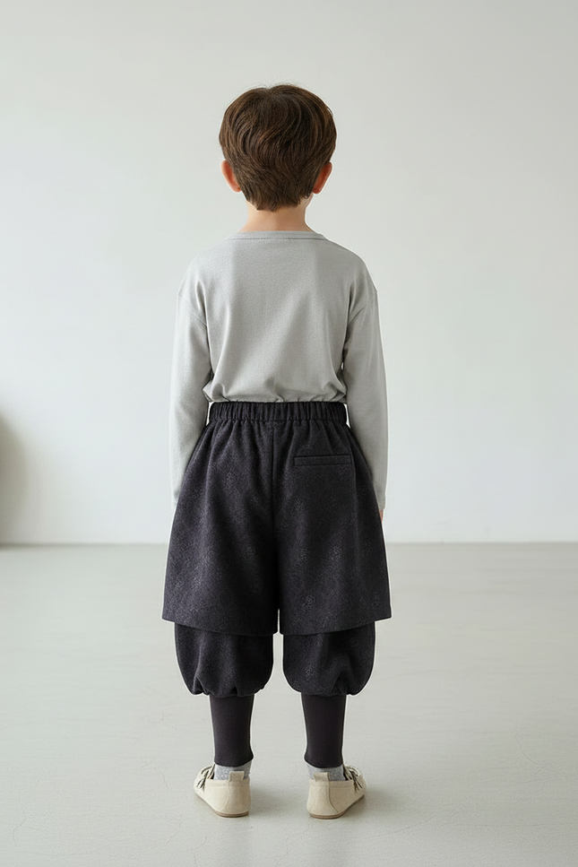 Pantalon Jupe Noir Imprimé Ample Doublé Garçon - Polyester - vue 2